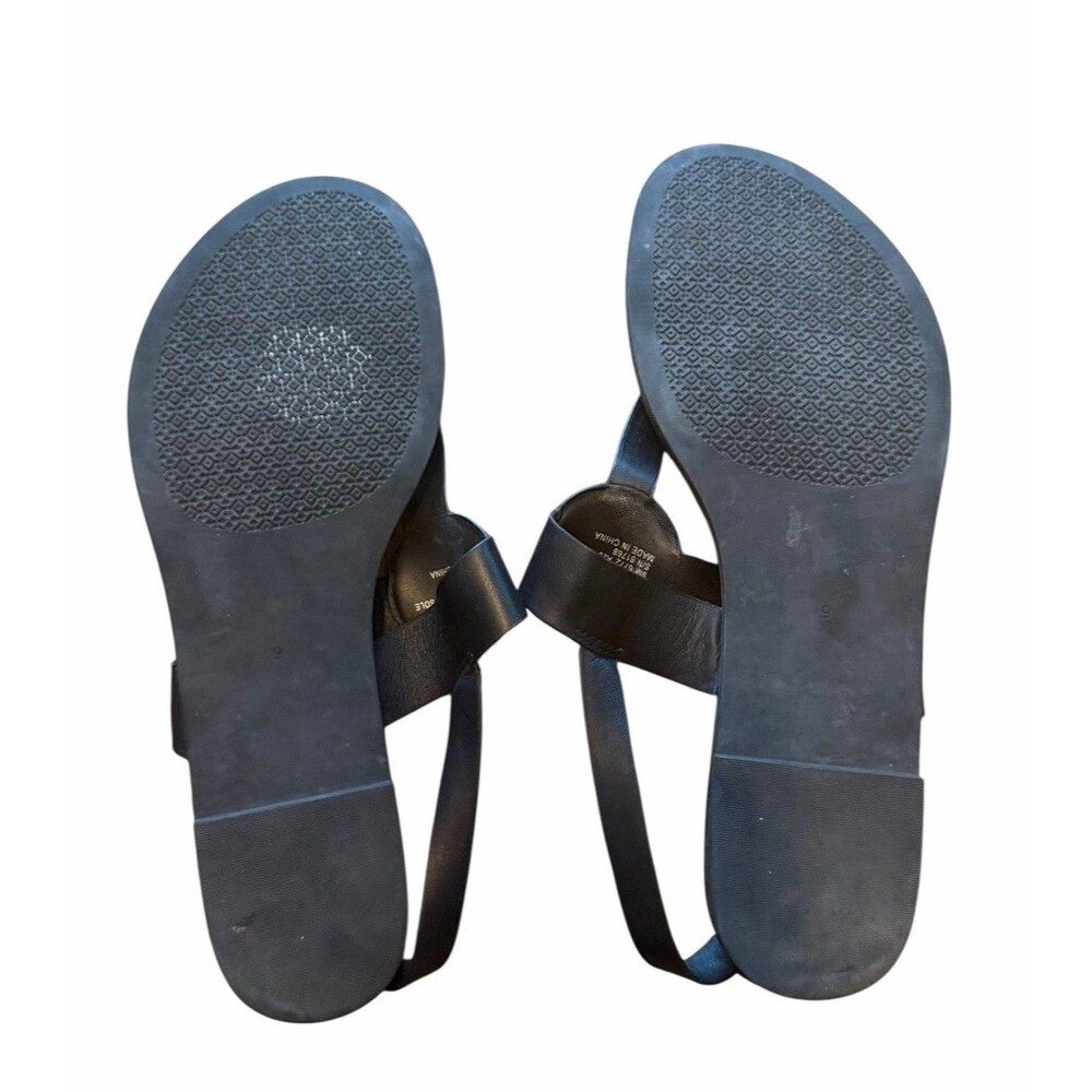 Tory Burch Bryce Logo Black Leather Sandals Flat Thong Flip Flop 9 Womens Summer - Picture 9 of 10